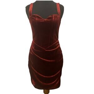 Burgundy Velvet Corset Style Mini Holiday Party Dress Sweetheart Neckline Med